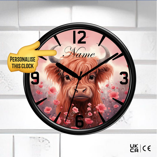 Highland Cow Personalised Clock